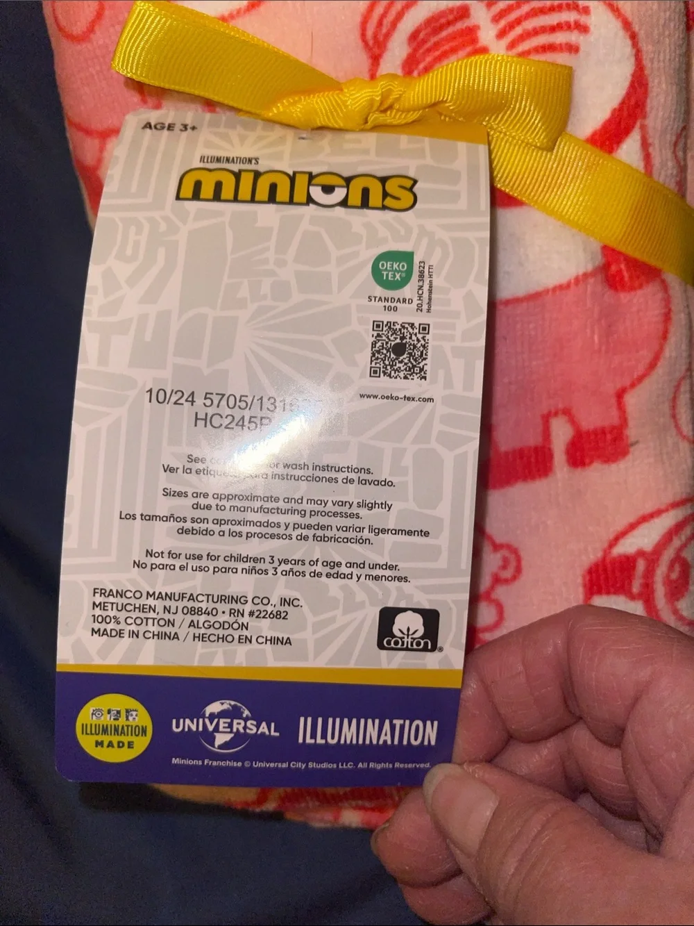 Minions Pink Heart Pattern Hand Towels - 2 Pack